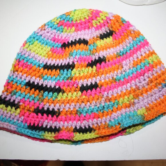 🖤🌈 Neon & Black Crocheted Sunhat – Handmade · Adult Size - Picture 5 of 5